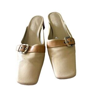 Franco Sarto 90's Beige Tan Loafer Kitten Heel  Mule Size 9M